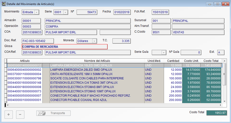 Movimiento de Inventario